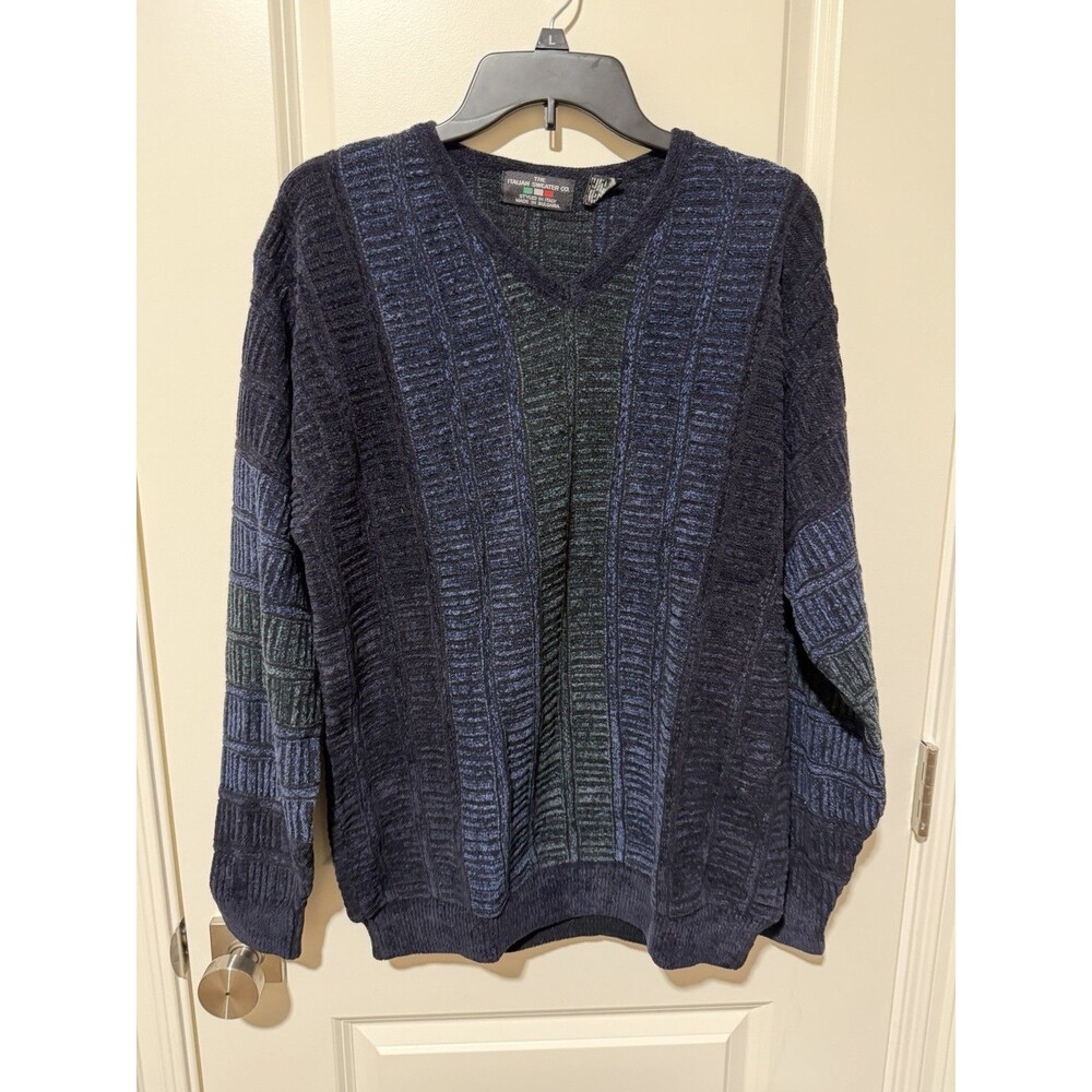 The Italian Sweater Co Mens L Wool Blend V Neck Sweater Navy Blue Coogi Style